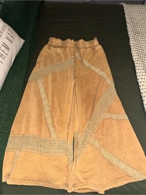 Oh Tan Boho Lace-Panel Wide-Leg Pants